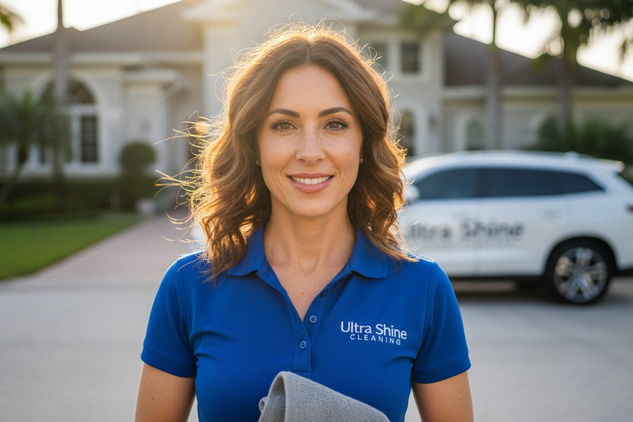 A uniformed cleaner and a marked vehicle — the visible signs of a registered, insured company. Ask for the names of the people who will be in your home.